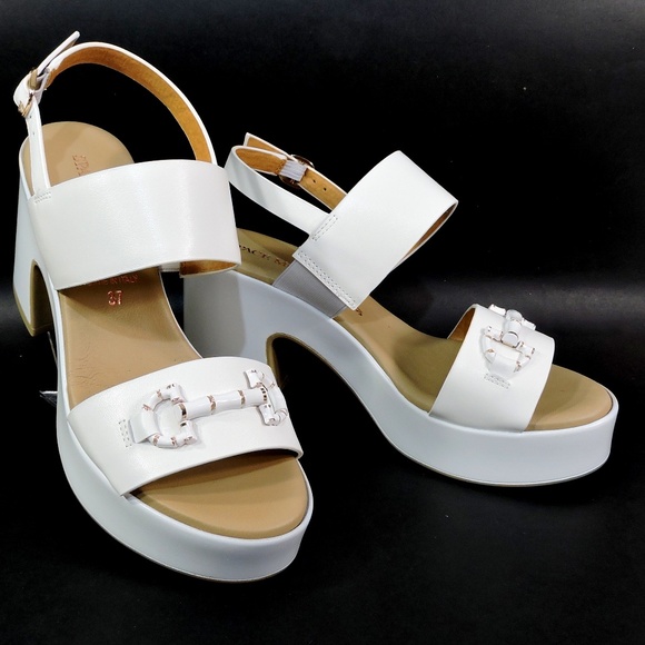 SPACE MODA BY REPO 🇮🇹 WOMEN\'S WHITE SOFT LEATHER COMFORT SUMMER HEEL SANDALS